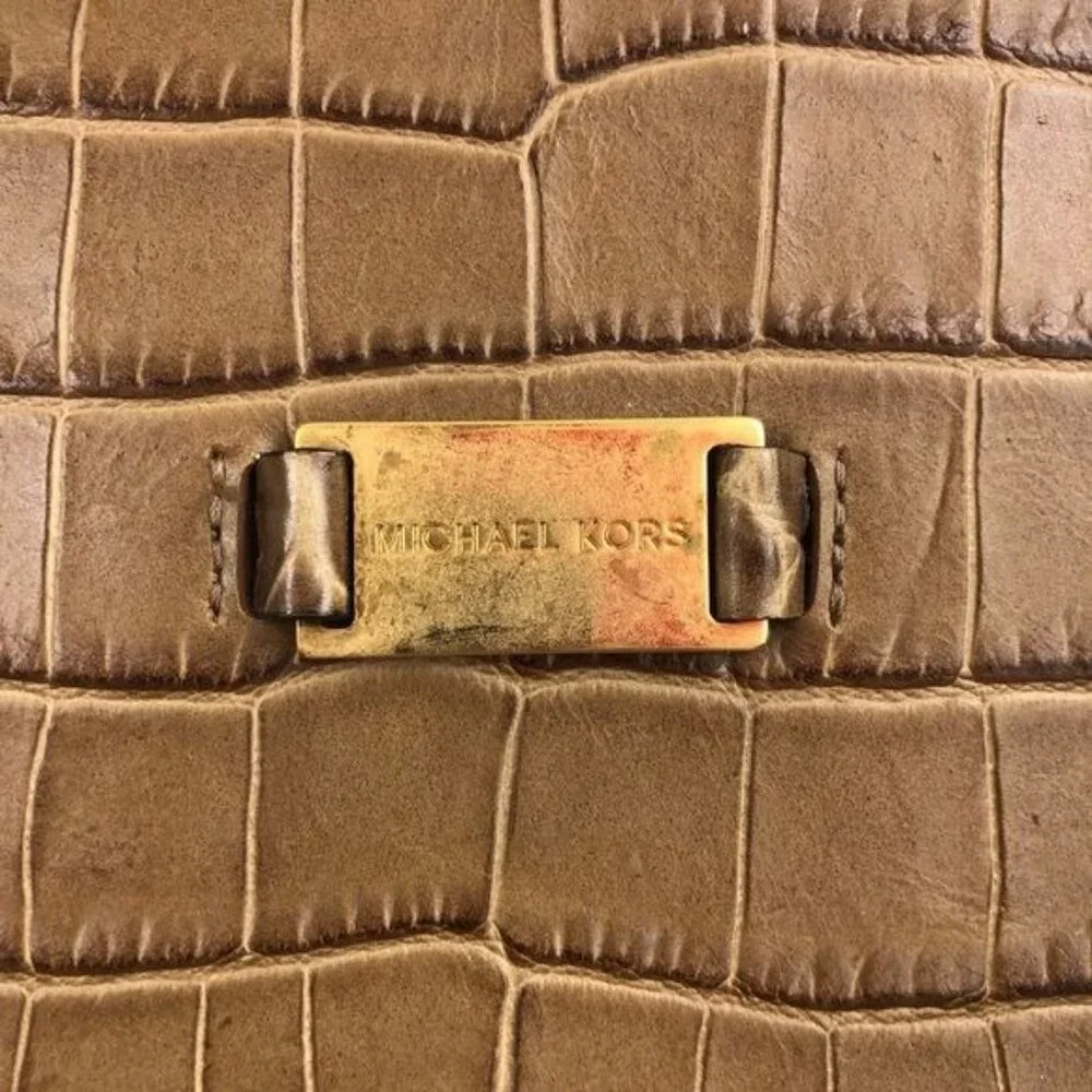 Michael Kors Gia Crocodile Embossed Leather Satchel in Barley - Picture 12 of 16